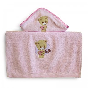 Σετ πετσέτες bebe 2τμχ με κέντημα - Hello Pink Πετσέτες Μπεμπέ