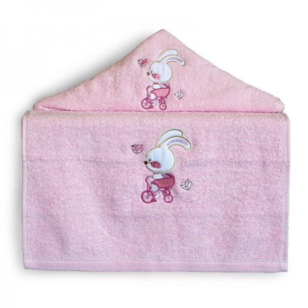 Σετ πετσέτες bebe 2τμχ με κέντημα - Bike Pink Πετσέτες Μπεμπέ