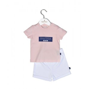 Nautica Des.12 Σετ T-Shirt & Shorts Jersey Pink/White 86cm 12-18 μηνών Αξεσουάρ