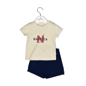 Nautica Des.14 Σετ T-Shirt & Shorts Jersey Beige/Navy 92cm 2 ετών Αξεσουάρ