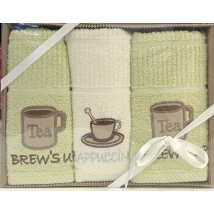 Σετ πετσέτες κουζίνας με κέντημα σε κουτάκι 3τμχ 40x70 100% βαμβάκι coffee & Tea Πετσέτες Μπεμπέ