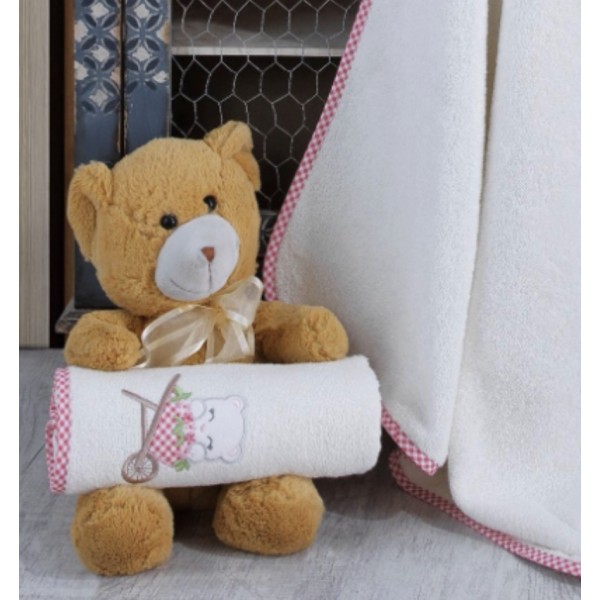 Σετ βρεφικές πετσέτες 2τμχ με κέντημα pinky bear Πετσέτες Μπεμπέ