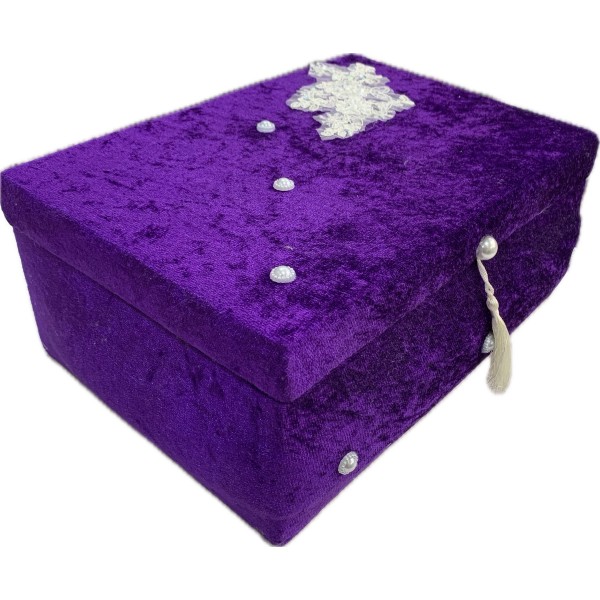 Κουτί-μπαούλο με καθρέπτη μωβ σκούρο (Υ)14x(Π)34x(M)24εκ. & 2 πετσέτες Διακόσμηση